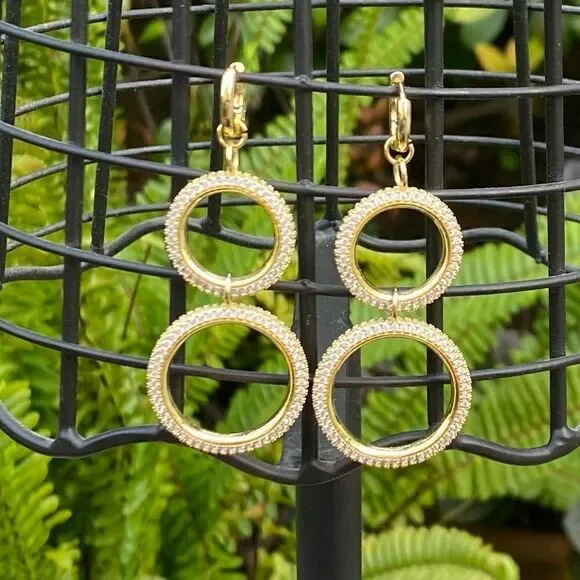 Luv Aj Pave' Gold Plated Drop Earrings. EUC! - Picture 6 of 7